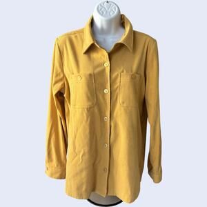 Christopher & Banks S Faux Suede Shirt Mustard Yellow Pockets